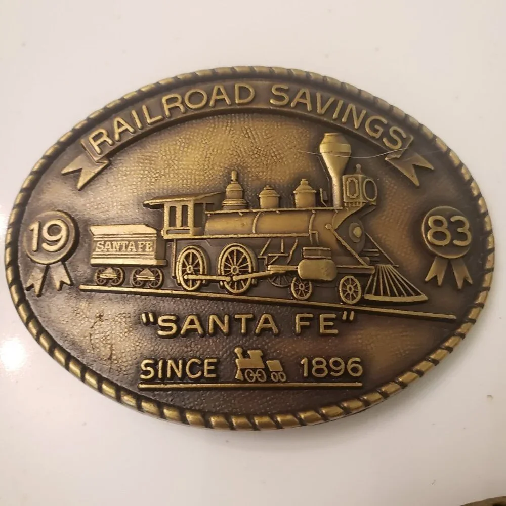 Railroad Savings and Loan Belt Buckle Complete Set 7 Newton Kansas Santa Fe‎